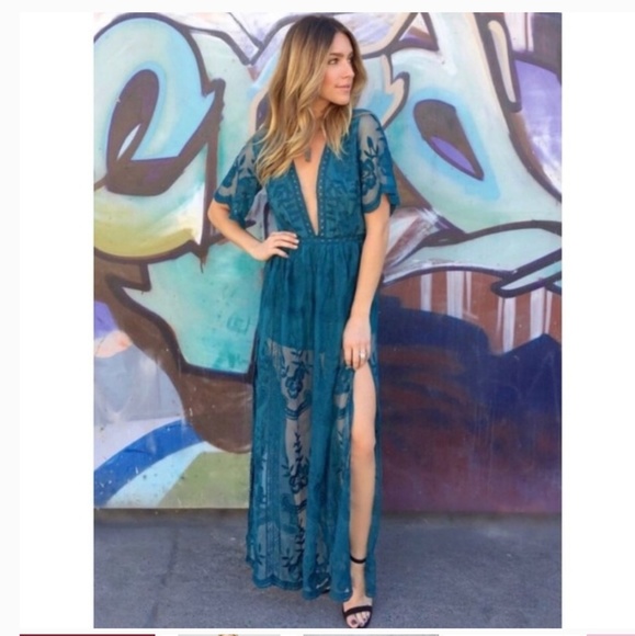 🔮5-star Teal Boho Goddess Lace Maxi Romper - Picture 2 of 8